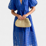 Robe Midi avec Manches Bouffantes en Marigold avec Motif à Carreaux