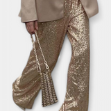 Pantalons à Paillettes Taille Haute Elva avec Coupe Relax