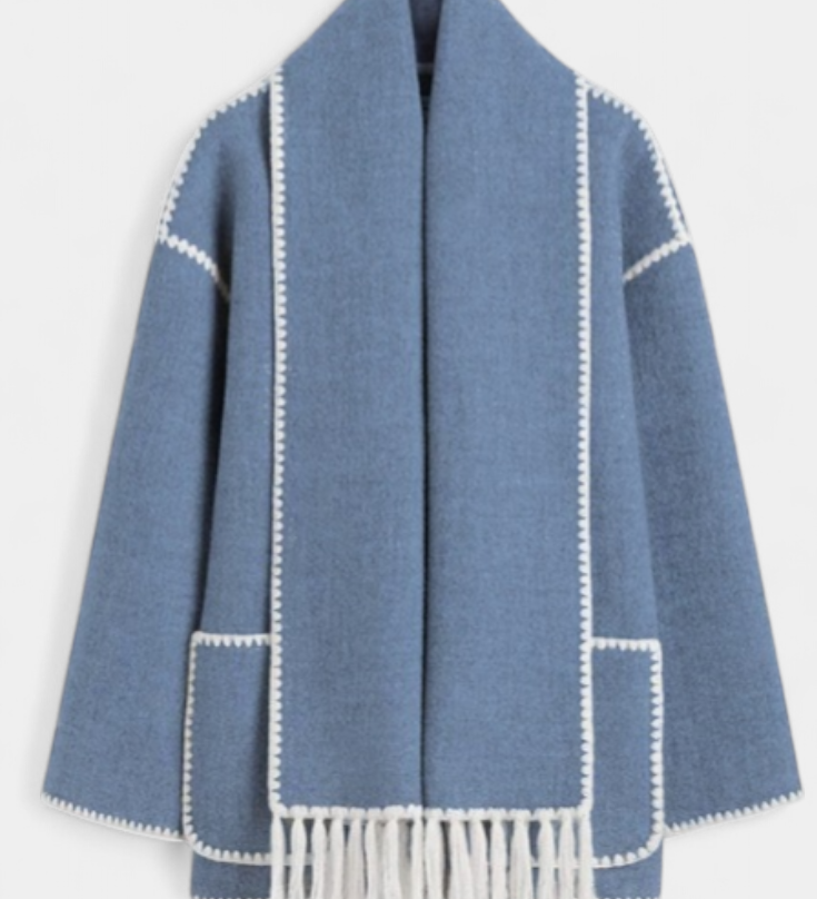 Manteau Pauline à coupe ample avec écharpe frangée intégrée
