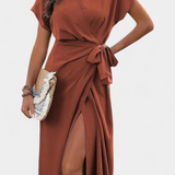 Robe Begoña Croisée avec Ceinture et Fente Subtile