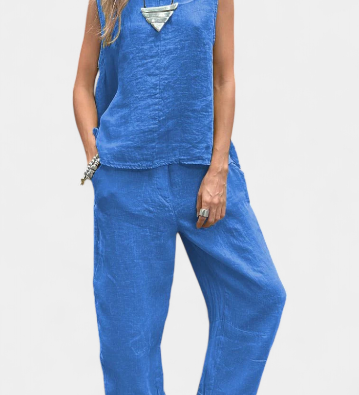 Ensemble Gilet Sans Manches et Pantalon en Lin Coton Leona