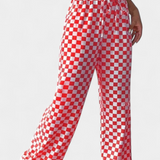Pantalons Hilaria à Jambe Large avec Imprimé Carreaux
