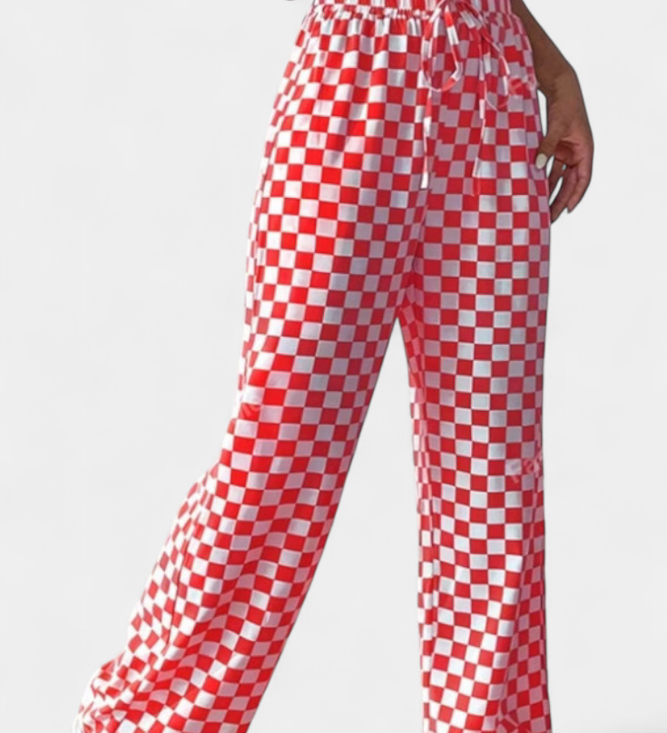 Pantalons Hilaria à Jambe Large avec Imprimé Carreaux