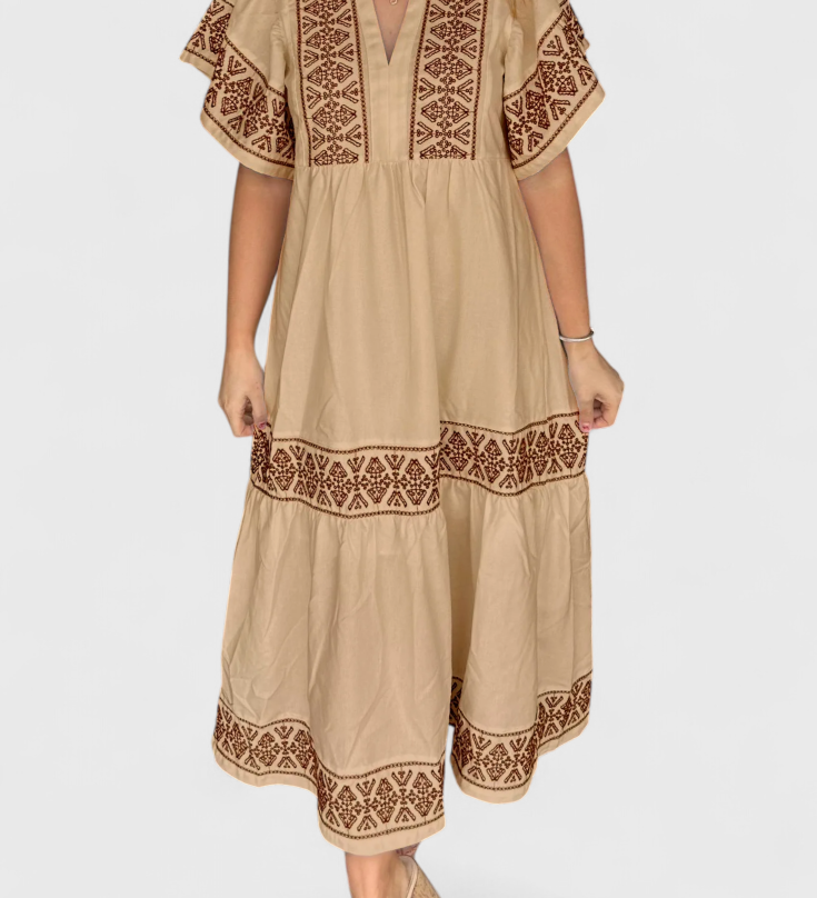 Robe Maxi Boho Allona avec Décolleté en V et Coupe Relaxée