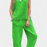 Ensemble Gilet Sans Manches et Pantalon en Lin Coton Leona