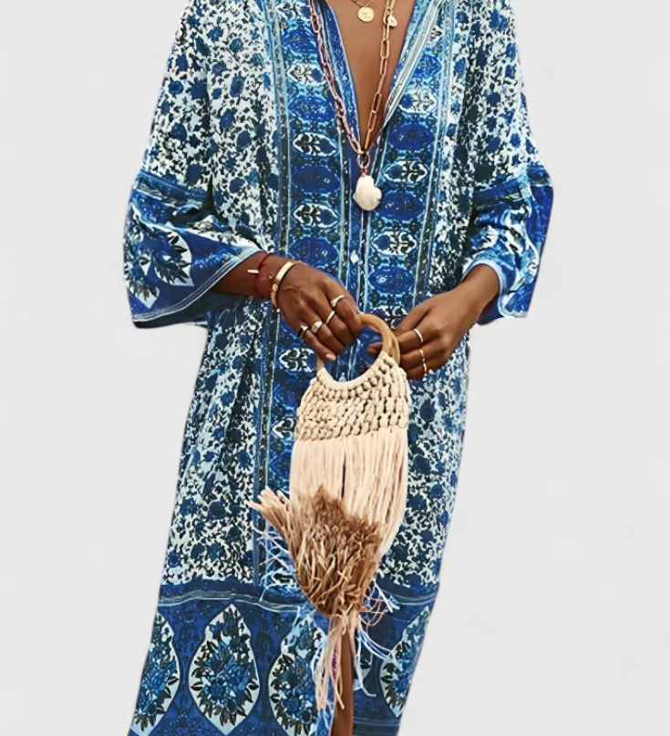 Robe Longue Chinara Boho avec Broderie Ethnique et Silhouette Décontractée