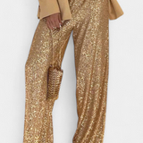 Pantalons à Paillettes Taille Haute Elva avec Coupe Relax