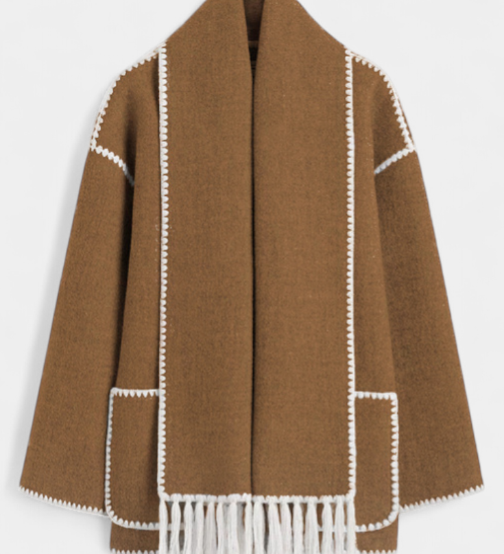 Manteau Pauline à coupe ample avec écharpe frangée intégrée