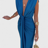 Robe Midi Lakisha avec Plis et Décolleté en V Profond