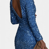 Robe de Soirée Longue Adèle avec Dos Nu et Éclat d'Hiver