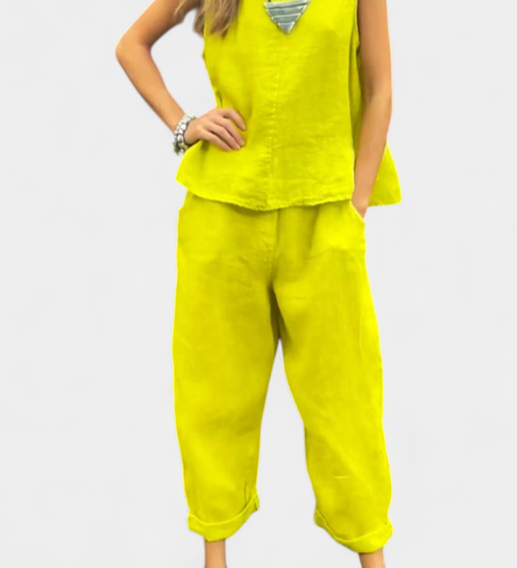 Ensemble Gilet Sans Manches et Pantalon en Lin Coton Leona