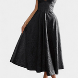 Robe Midi Jacquard Gilda avec Dos Nu et Taille Haute