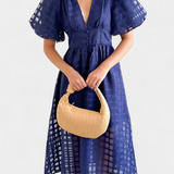 Robe Midi avec Manches Bouffantes en Marigold avec Motif à Carreaux