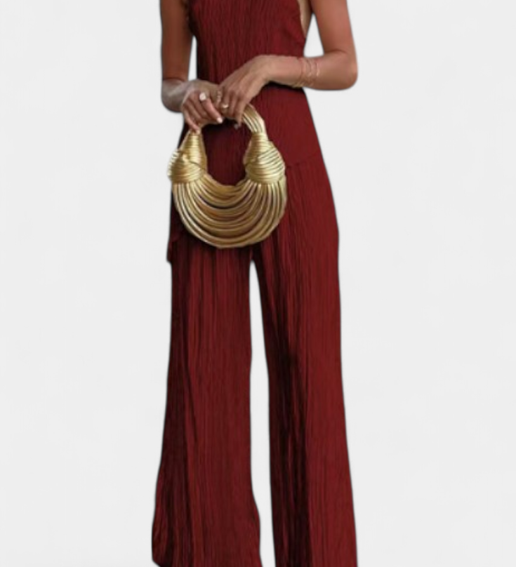 Ensemble Top Asymétrique Plissé Élégant Pilarica et Pantalon Fluide