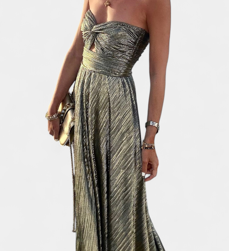 Robe Longue Sans Manches Onelia en Tissu Métallique