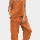 Ensemble Gilet Sans Manches et Pantalon en Lin Coton Leona
