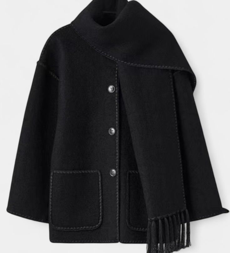 Manteau Pauline à coupe ample avec écharpe frangée intégrée