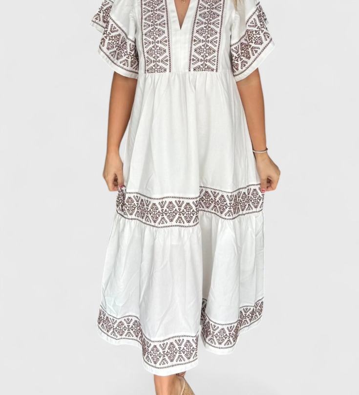 Robe Maxi Boho Allona avec Décolleté en V et Coupe Relaxée