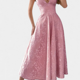 Robe Midi Jacquard Gilda avec Dos Nu et Taille Haute