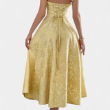 Robe Midi Jacquard Gilda avec Dos Nu et Taille Haute