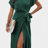 Robe Begoña Croisée avec Ceinture et Fente Subtile