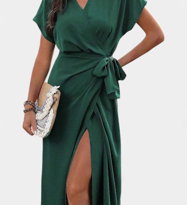 Robe Begoña Croisée avec Ceinture et Fente Subtile