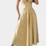 Robe Midi Jacquard Gilda avec Dos Nu et Taille Haute