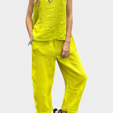 Ensemble Gilet Sans Manches et Pantalon en Lin Coton Leona