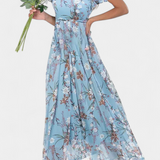 Robe Maxi Fleurie Amara avec Décolleté en V et Manches Volantes