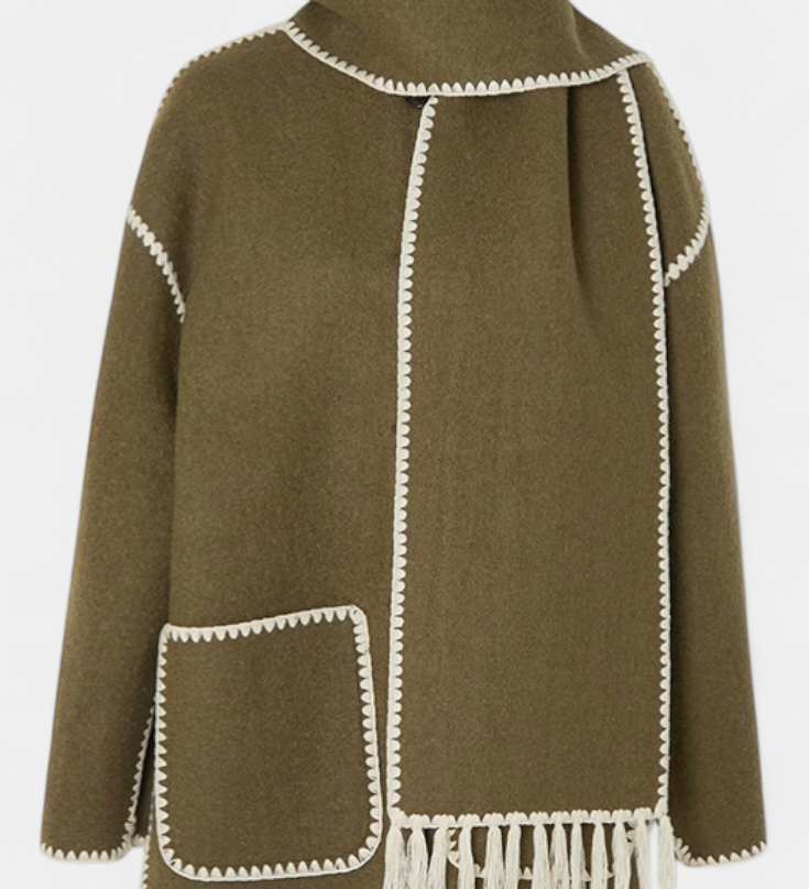 Pauline™ | Manteau à coupe ample avec écharpe à franges intégrée