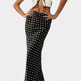 Jupe Longue Fittée Olda en Viscose avec Imprimé Pois