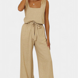 Ensemble en Lin Pascuala en Deux Pièces avec Blouse Sans Manches et Pantalon Fluide