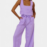 Ensemble en Lin Pascuala en Deux Pièces avec Blouse Sans Manches et Pantalon Fluide