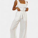 Ensemble en Lin Pascuala en Deux Pièces avec Blouse Sans Manches et Pantalon Fluide