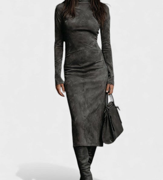 Renata™ | Robe en Cuir à Manches Longues et Coupe Ajustée