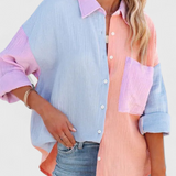 Blouse à Boutons Juniper avec Bloc de Couleur
