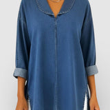 Alicia™ | Blouse en Denim Rétro avec Col Châle