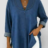 Alicia™ | Blouse en Denim Rétro avec Col Châle
