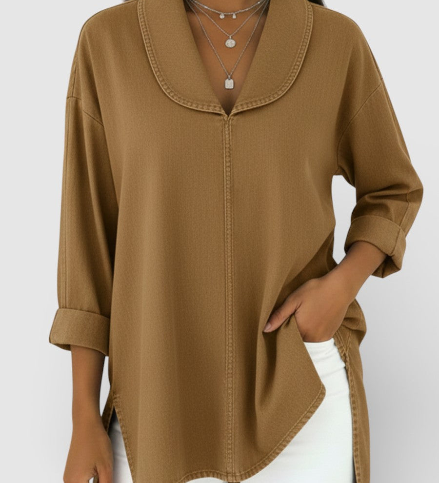 Alicia™ | Blouse en Denim Rétro avec Col Châle