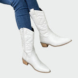 Bottes de cowboy métalliques roses avec broderie